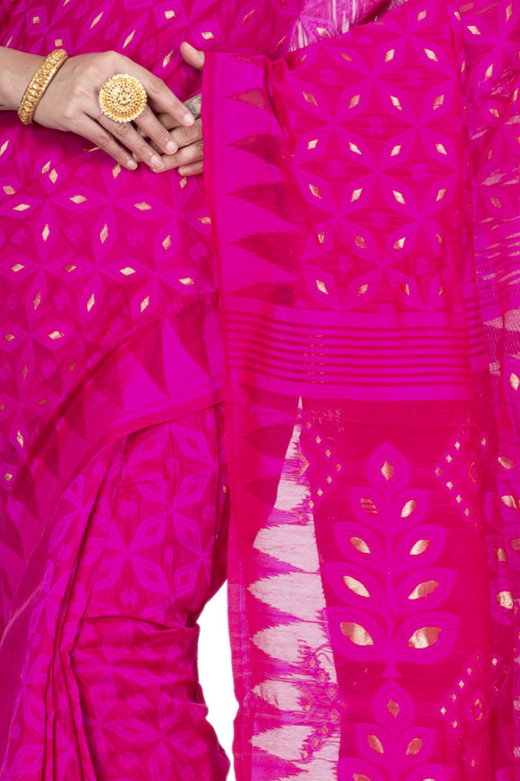 Pink Pure Cotton Minakari_Jmdni Jamdani Saree (697)
